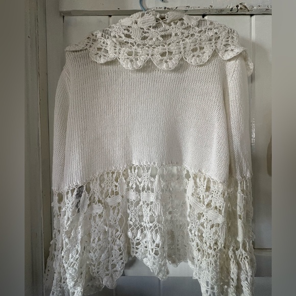 Vintage White Crochet Lace cardigan sweater light weight Large Nine West - Picture 9 of 13